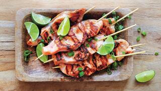 Baked salmon skewers with homemade teriyaki