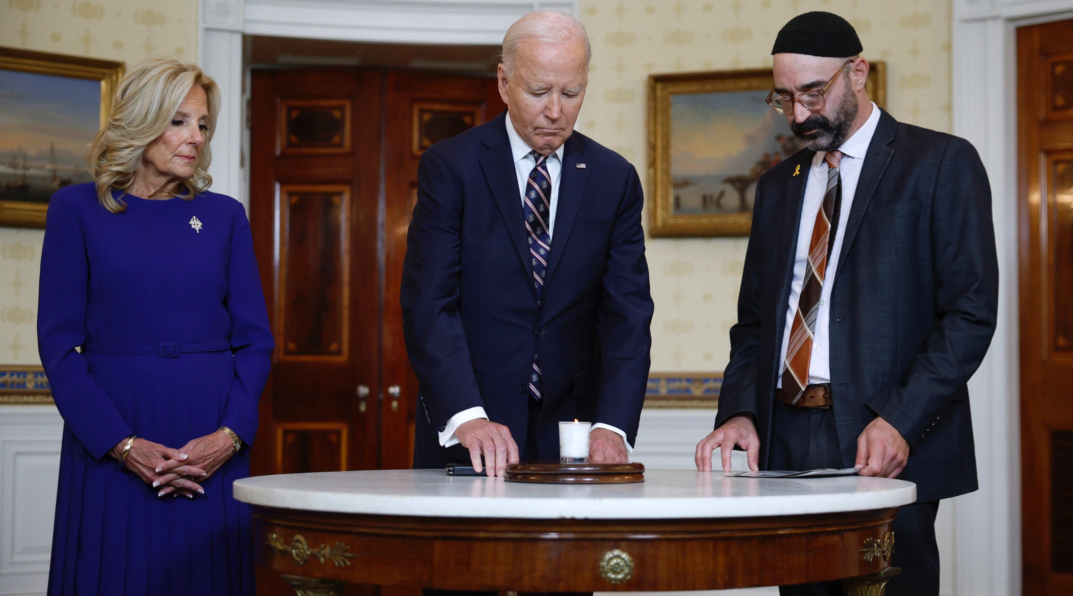 Biden lights Oct. 7 yahrzeit candle as Kamala Harris vows to see Hamas threat ‘eliminated’