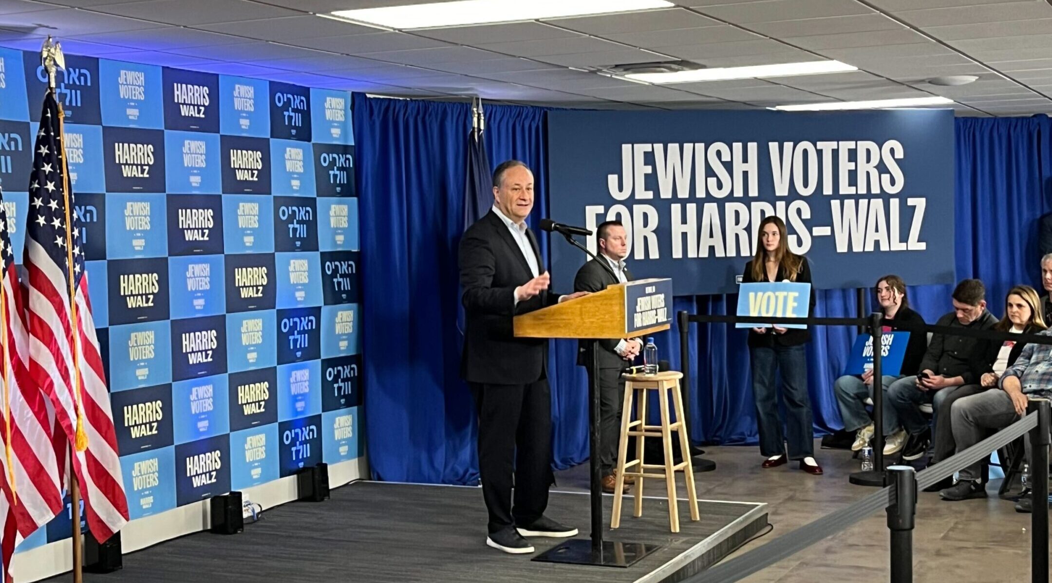 In twin events for Michigan Jewish voters, Doug Emhoff and Ritchie Torres stress Kamala Harris’ pro-Israel bona fides