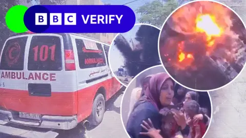 BBC A composite of images and video screengrabs from the Gaza "humanitarian zone" that have been verified as part of BBC Verify's analysis.