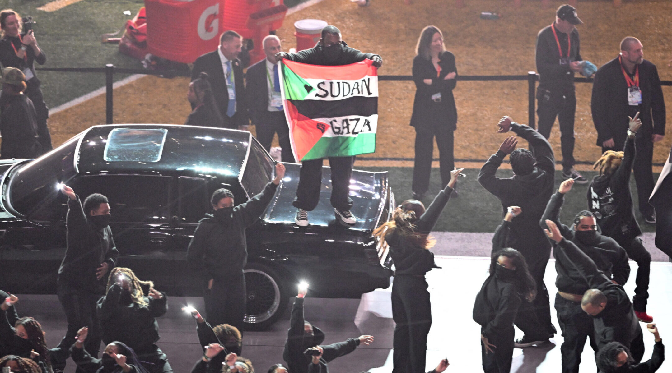 Super Bowl performer ejected after displaying Palestinian/Sudanese flag that said ‘Gaza’