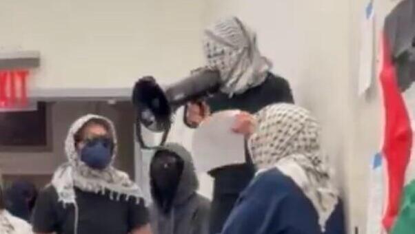 With keffiyehs, masks and drums, Pro-Palestinian mob takes over Barnard College build