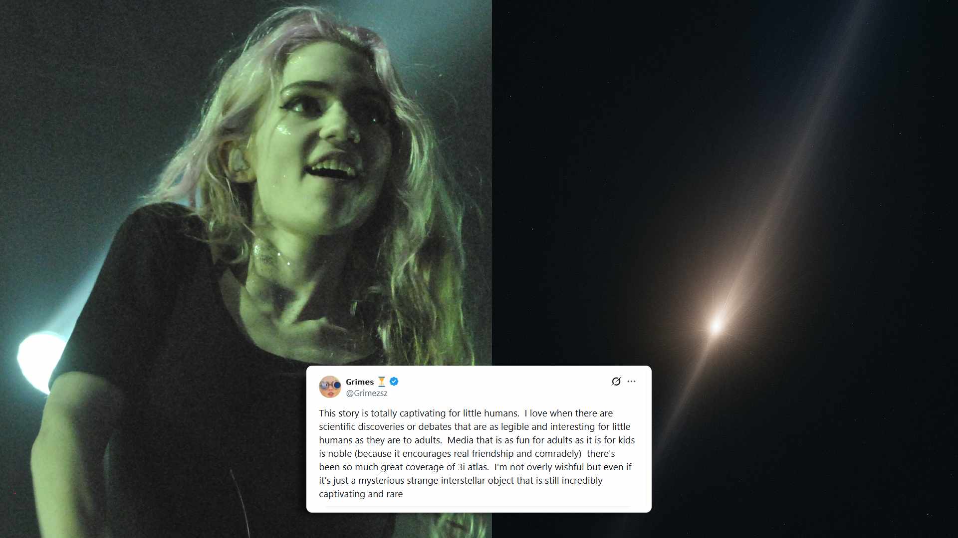 3I/ATLAS: Elon Musk’s Ex-Partner Grimes Reacts To AI-Generated Pic Of Interstellar Comet