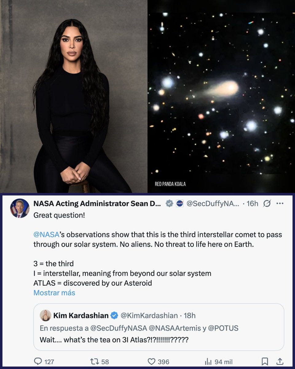 Kim Kardashian is Welcome to Join my Research Team on 3I/ATLAS | by Avi Loeb | Nov, 2025 Kim Kardashian is Welcome to Join my Research Team on 3I/ATLAS | by Avi Loeb | Nov, 2025