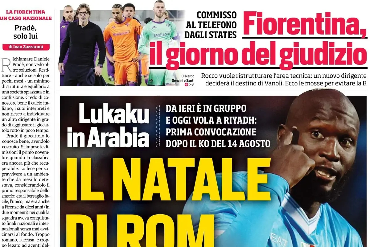 Today’s Papers: Supercoppa, Fiorentina judgement day, Lukaku in Arabia
