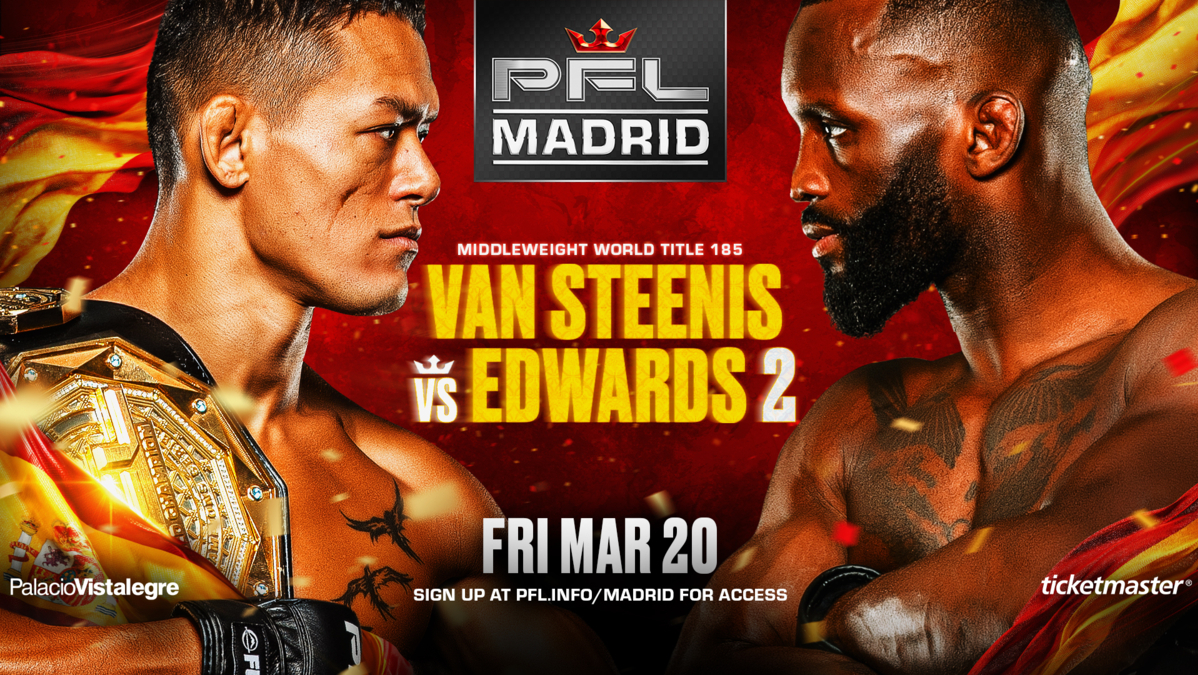 PFL MADRID TO BE HEADLINED BY COSTELLO VAN STEENIS DEFENDING THE PFL MIDDLEWEIGHT WORLD TITLE AGAINST FABIAN EDWARDS ON MARCH 20