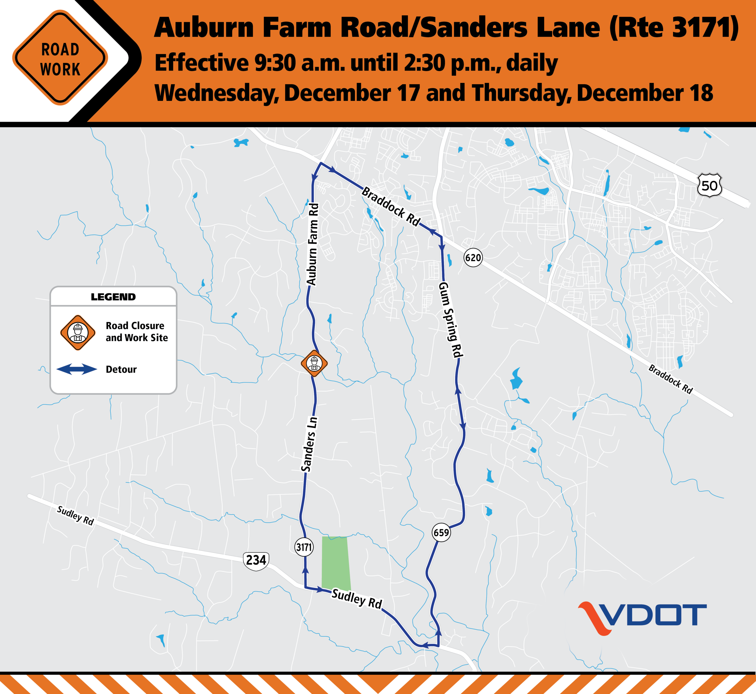 Northern Virginia District | Auburn Farm Road/Sanders Lane daytime closures at Loudoun/Prince William County line Dec. 17 & 18 Northern Virginia District | Auburn Farm Road/Sanders Lane daytime closures at Loudoun/Prince William County line Dec. 17 & 18