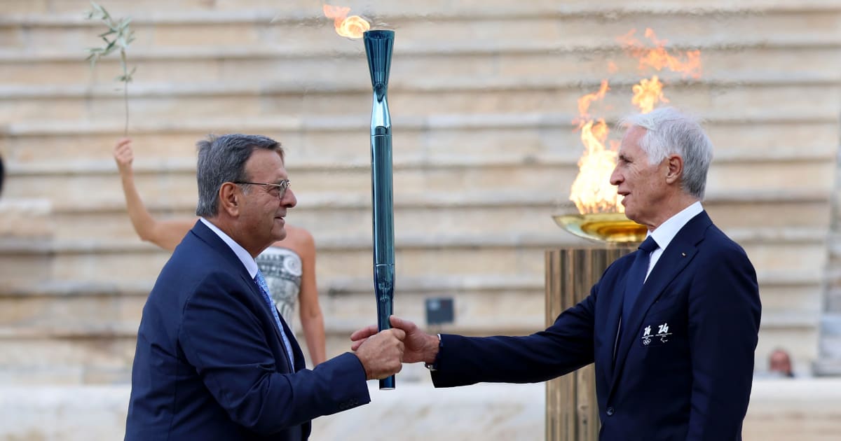 Olympic flame handed over in Athens as it begins journey to Italy for Milano Cortina 2026
