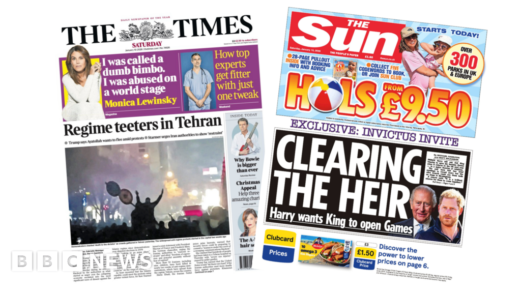 Newspaper headlines: 'Regime teeters in Tehran' and 'Clearing the heir' – BBC