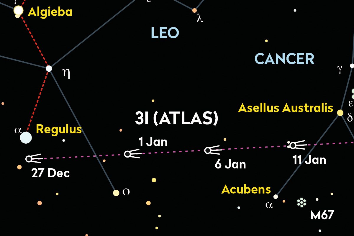 Start 2026 by spotting interstellar comet 3I/ATLAS in the sky. Use our chart to help you find it