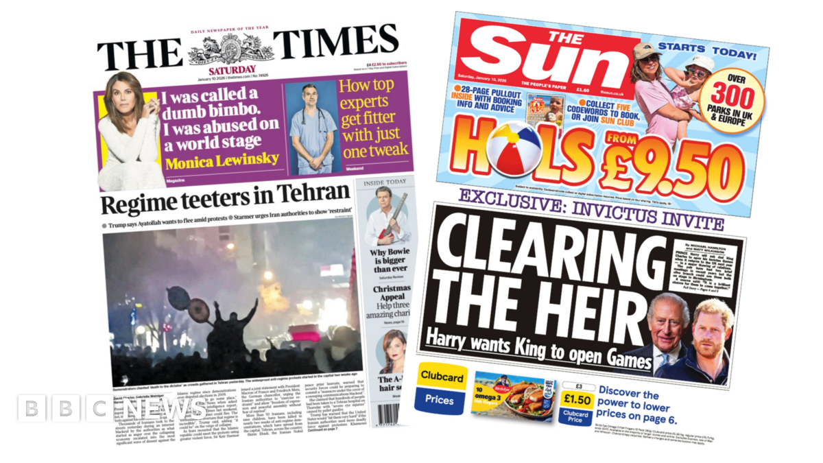 Newspaper headlines: 'Regime teeters in Tehran' and 'Clearing the heir' – BBC