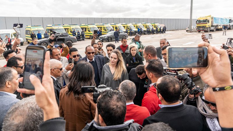 Angelina Jolie visits Rafah Crossing as Gaza aid groups face Israeli suspension