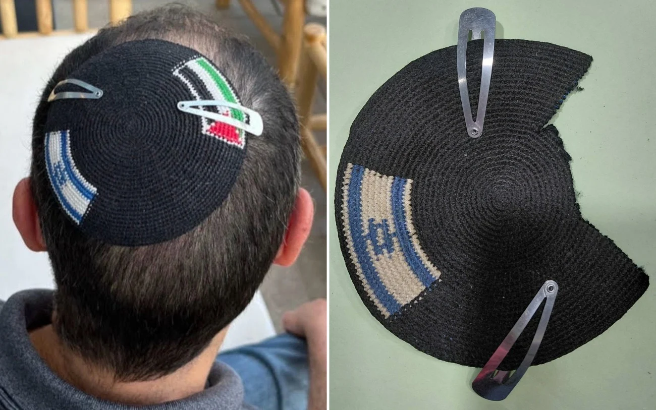 Police detain Modiin man for wearing kippa with Palestinian flag, cut it out