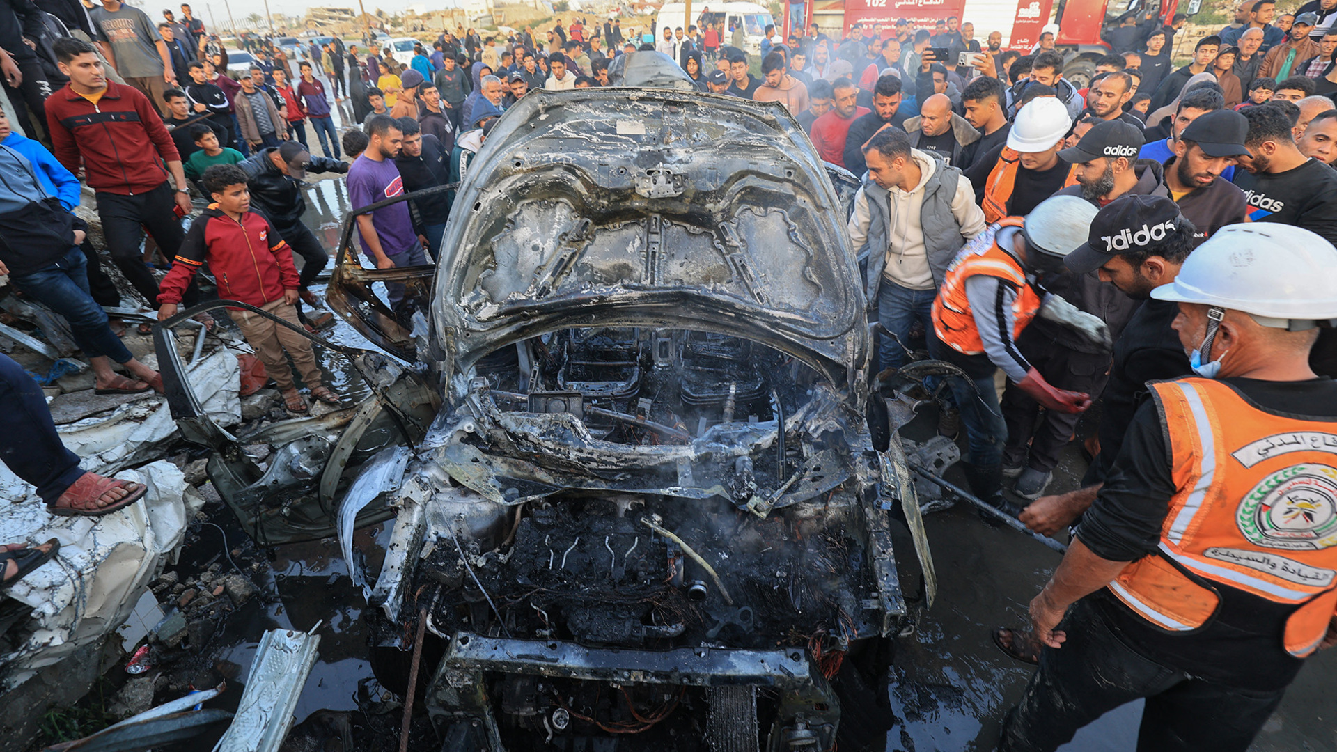 Vehicle engulfed in flames after Israeli drone strike in central Gaza | Gaza